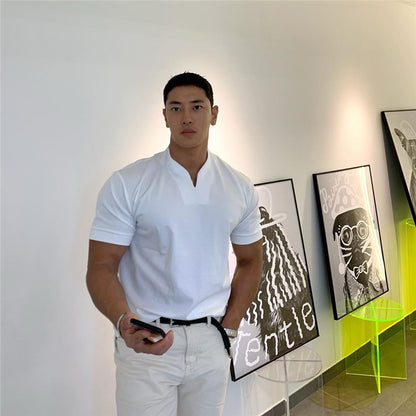 Men V neck Short Sleeve Slim Fit T Shirt