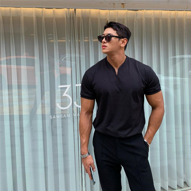 Men V neck Short Sleeve Slim Fit T Shirt
