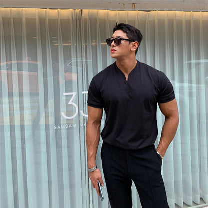 Men V neck Short Sleeve Slim Fit T Shirt
