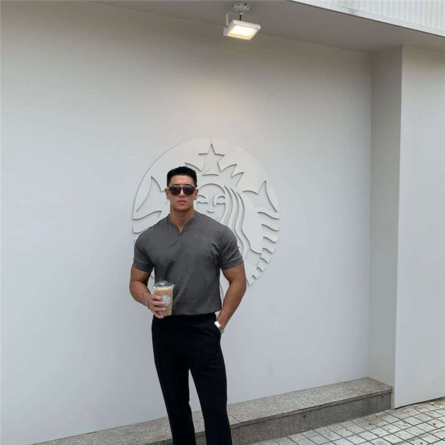 Men V neck Short Sleeve Slim Fit T Shirt