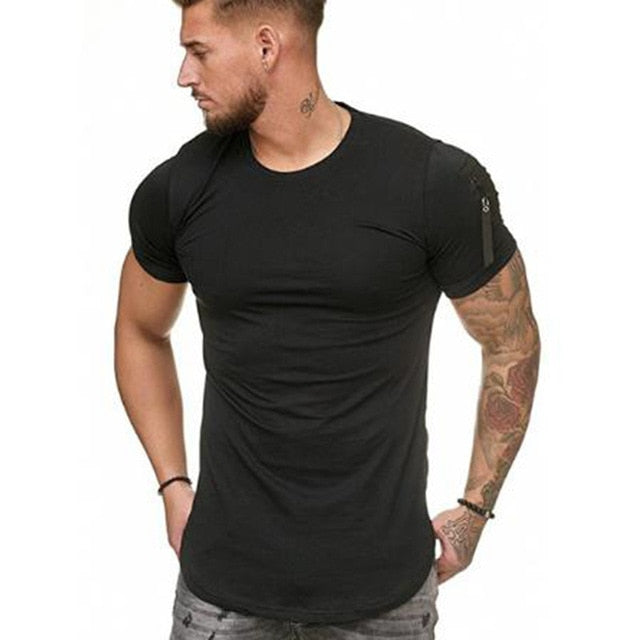 Men Short Sleeve Zipper Shoulder T Shirt Plus Size M-3XL