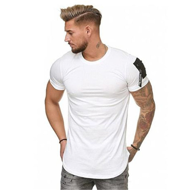 Men Short Sleeve Zipper Shoulder T Shirt Plus Size M-3XL
