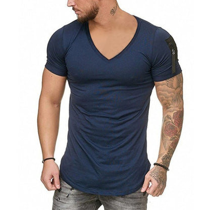 Men Short Sleeve Zipper Shoulder T Shirt Plus Size M-3XL