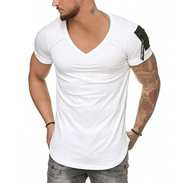 Men Short Sleeve Zipper Shoulder T Shirt Plus Size M-3XL