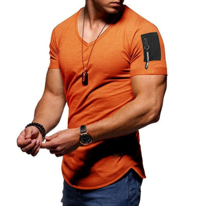 Men Short Sleeve Zipper Shoulder T Shirt Plus Size M-3XL