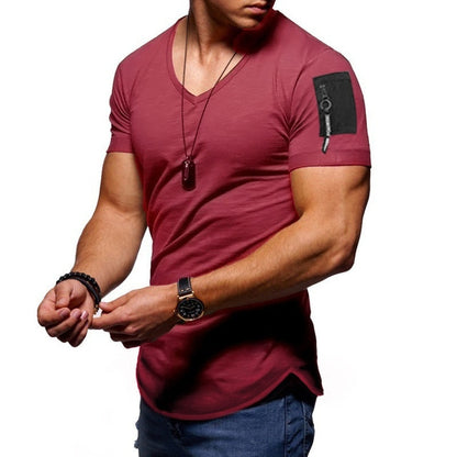 Men Short Sleeve Zipper Shoulder T Shirt Plus Size M-3XL