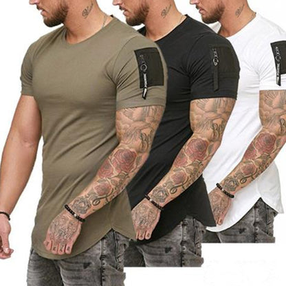 Men Short Sleeve Zipper Shoulder T Shirt Plus Size M-3XL
