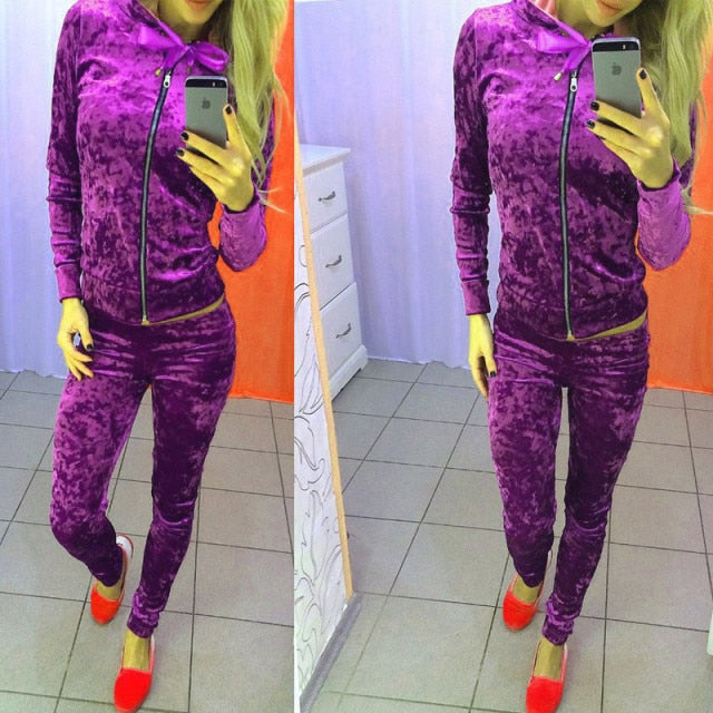 Women 2 Piece Velvet Long Sleeve Set