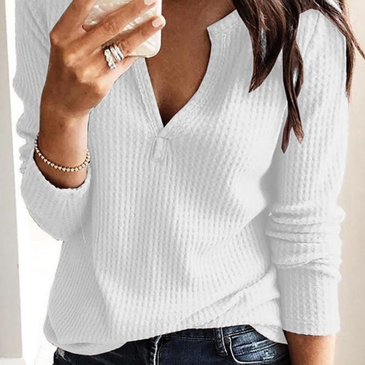 Women Basic Long Sleeve V-Neck Top