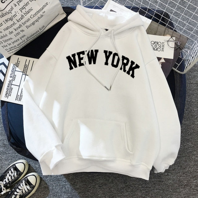 NEW Women NEW YORK Printing Cotton Thicken Warm Hoodies