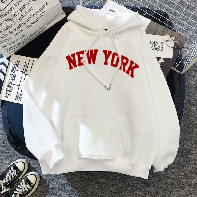 NEW Women NEW YORK Printing Cotton Thicken Warm Hoodies