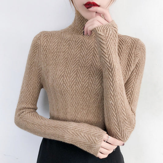 Women Slim Bottom Long Sleeve Fitted Knitted Sweater