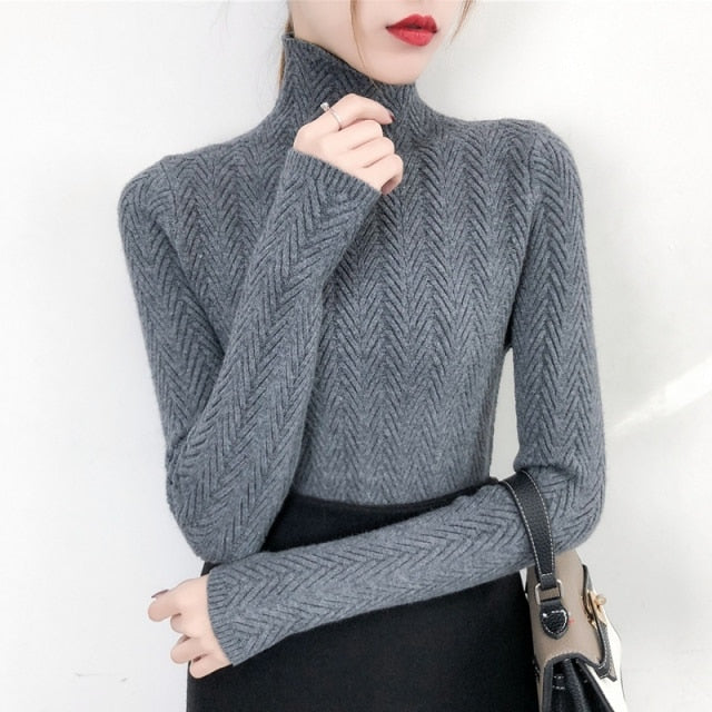 Women Slim Bottom Long Sleeve Fitted Knitted Sweater