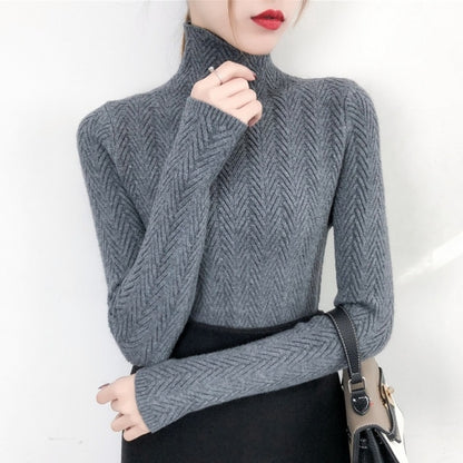 Women Slim Bottom Long Sleeve Fitted Knitted Sweater