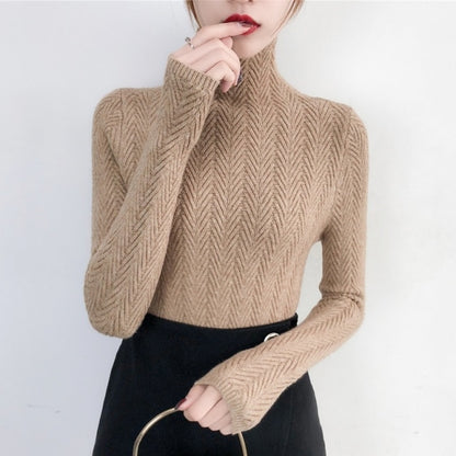 Women Slim Bottom Long Sleeve Fitted Knitted Sweater