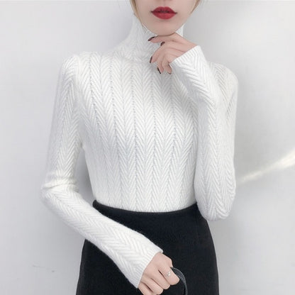 Women Slim Bottom Long Sleeve Fitted Knitted Sweater