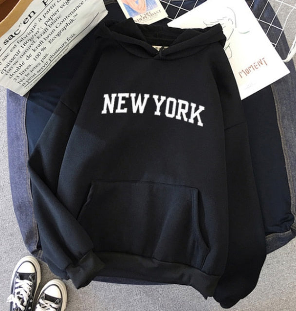 NEW Women NEW YORK Printing Cotton Thicken Warm Hoodies