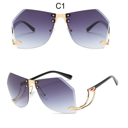 New Rimless Women Brand Designer Frame Oversize Gradient Sunglasses