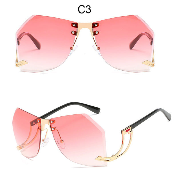 New Rimless Women Brand Designer Frame Oversize Gradient Sunglasses