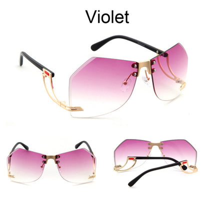 New Rimless Women Brand Designer Frame Oversize Gradient Sunglasses