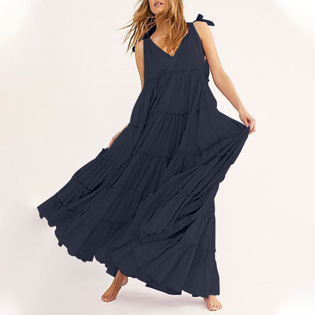 Women Bohemian Ruffle Casual Spaghetti Strap Dress