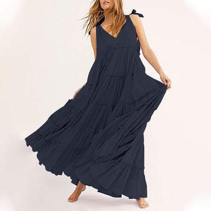 Women Bohemian Ruffle Casual Spaghetti Strap Dress