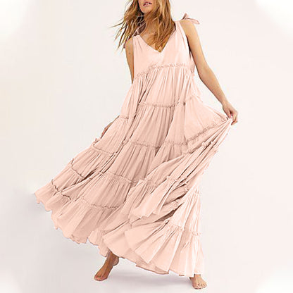 Women Bohemian Ruffle Casual Spaghetti Strap Dress