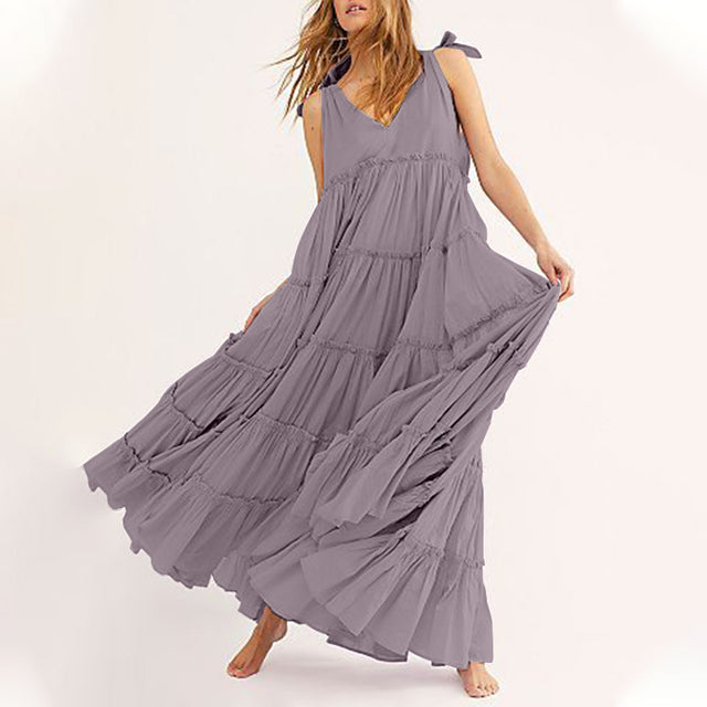 Women Bohemian Ruffle Casual Spaghetti Strap Dress