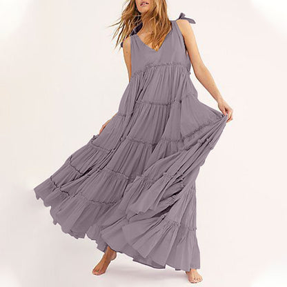 Women Bohemian Ruffle Casual Spaghetti Strap Dress