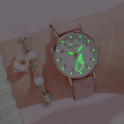 Women New Fashion Bracelet Finger Heart Watch Set