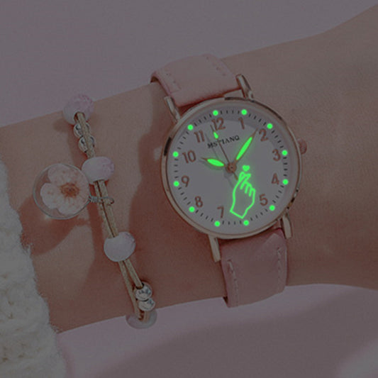 Women New Fashion Bracelet Finger Heart Watch Set