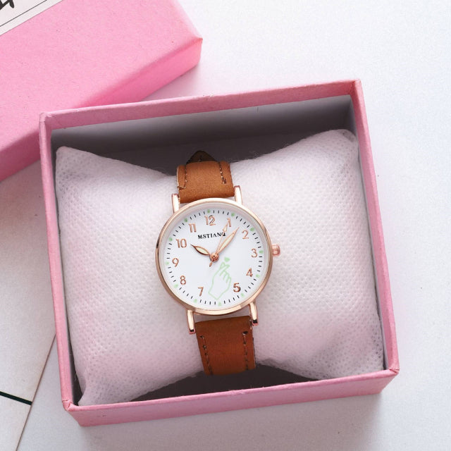 Women New Fashion Bracelet Finger Heart Watch Set