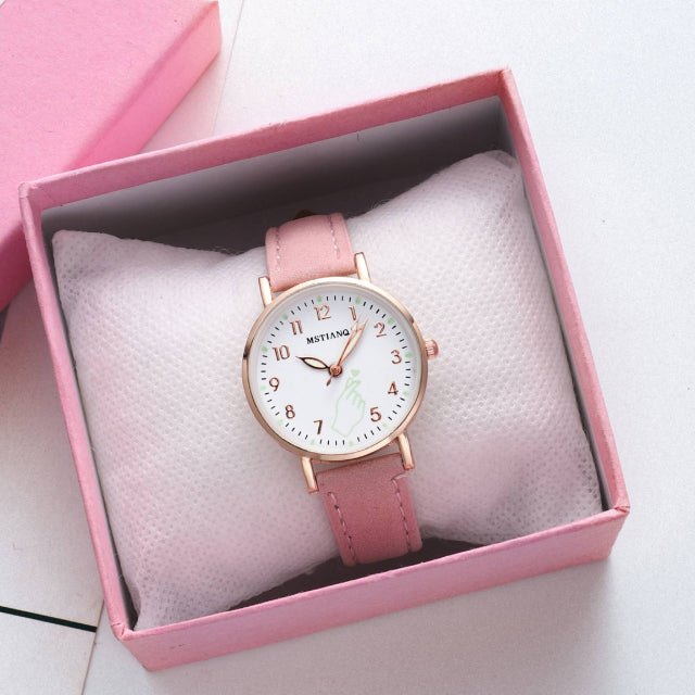 Women New Fashion Bracelet Finger Heart Watch Set