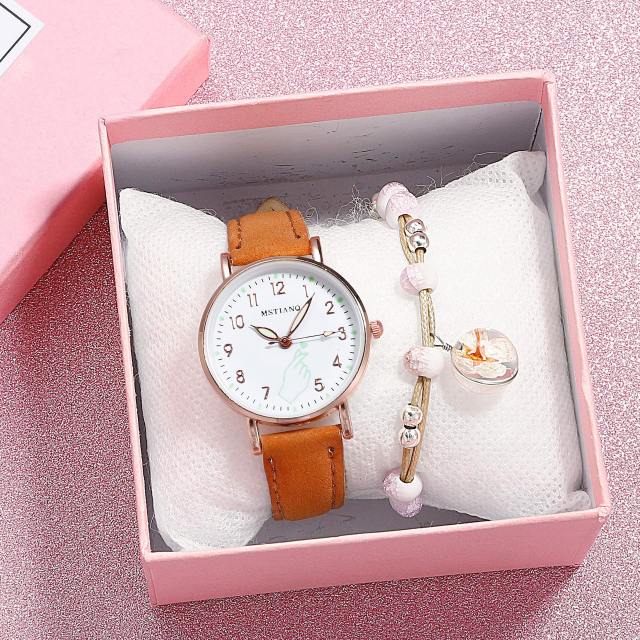Women New Fashion Bracelet Finger Heart Watch Set