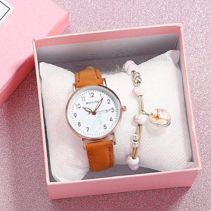 Women New Fashion Bracelet Finger Heart Watch Set