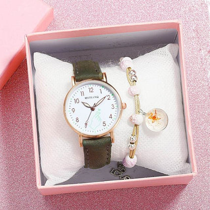 Women New Fashion Bracelet Finger Heart Watch Set