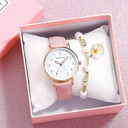 Women New Fashion Bracelet Finger Heart Watch Set