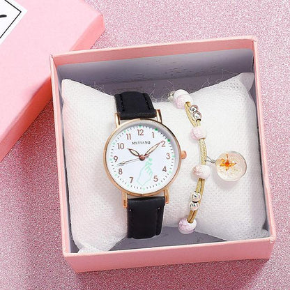 Women New Fashion Bracelet Finger Heart Watch Set