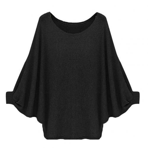 Batwing Long Sleeve O Neck Loose Solid Color Sweater