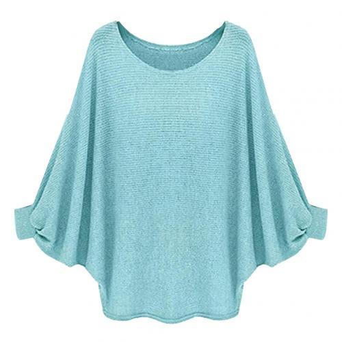 Batwing Long Sleeve O Neck Loose Solid Color Sweater