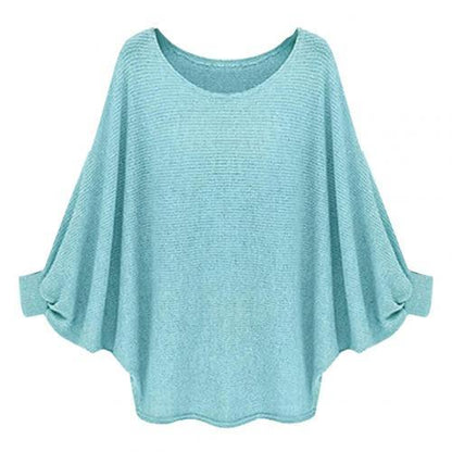 Batwing Long Sleeve O Neck Loose Solid Color Sweater