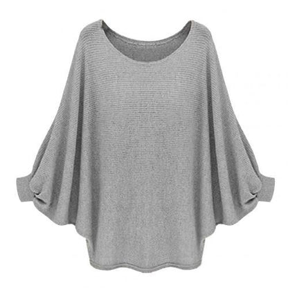 Batwing Long Sleeve O Neck Loose Solid Color Sweater