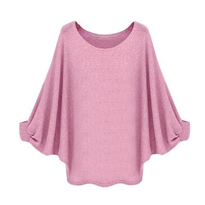 Batwing Long Sleeve O Neck Loose Solid Color Sweater