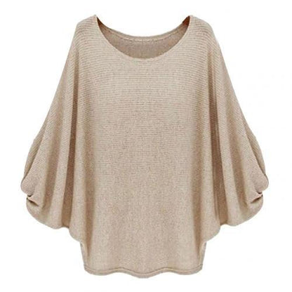 Batwing Long Sleeve O Neck Loose Solid Color Sweater