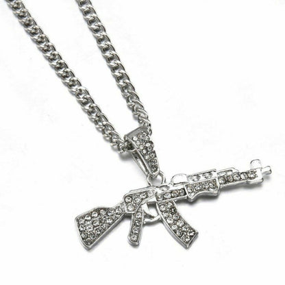 Women Gun Pendant Crystal Rhinestone Chain Necklace