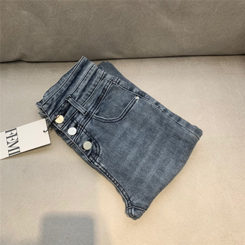 Women High Waist Denim Stretch Skinny Slim Grey Pencil Pants