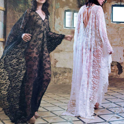 Women Lace Chiffon Kaftan Kimono Beach Bikini Cover Up