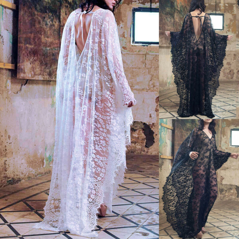 Women Lace Chiffon Kaftan Kimono Beach Bikini Cover Up