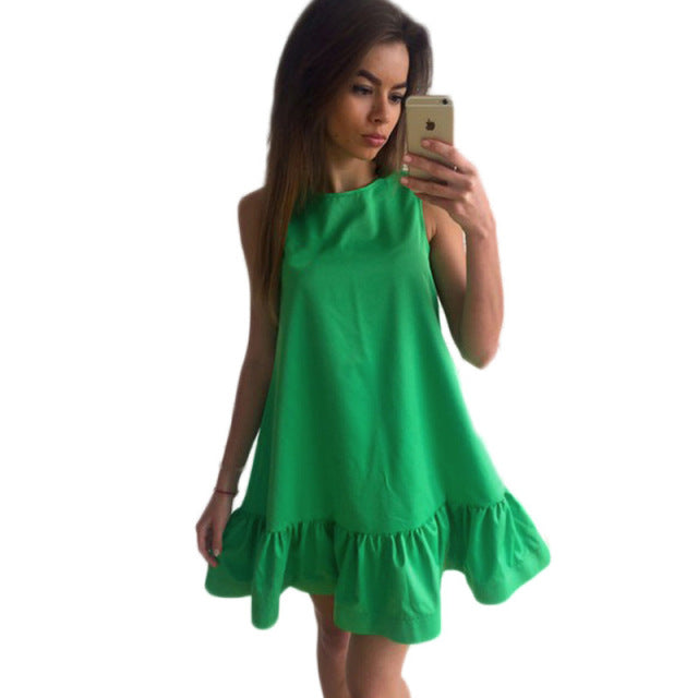 Women Mini Casual Beach Party Chiffon Ruffle Sleeveless Sundress