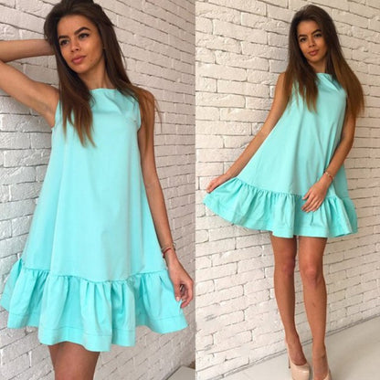 Women Mini Casual Beach Party Chiffon Ruffle Sleeveless Sundress